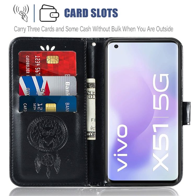 For vivo X51 5G Wind Chime Owl Embossing Pattern Horizontal Flip Leather Case with Holder & Card Slots & Wallet