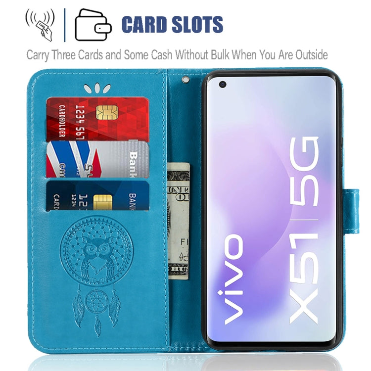 For vivo X51 5G Wind Chime Owl Embossing Pattern Horizontal Flip Leather Case with Holder & Card Slots & Wallet