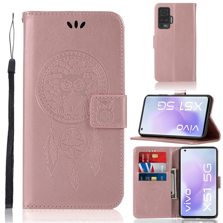 For vivo X51 5G Wind Chime Owl Embossing Pattern Horizontal Flip Leather Case with Holder & Card Slots & Wallet