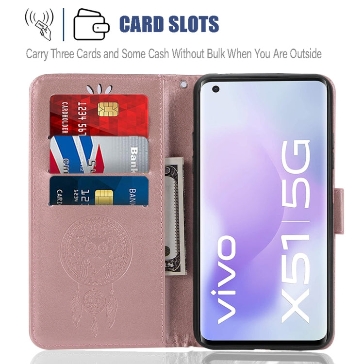 For vivo X51 5G Wind Chime Owl Embossing Pattern Horizontal Flip Leather Case with Holder & Card Slots & Wallet