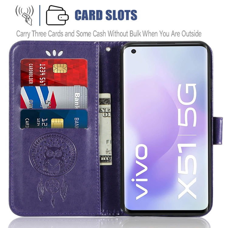 For vivo X51 5G Wind Chime Owl Embossing Pattern Horizontal Flip Leather Case with Holder & Card Slots & Wallet