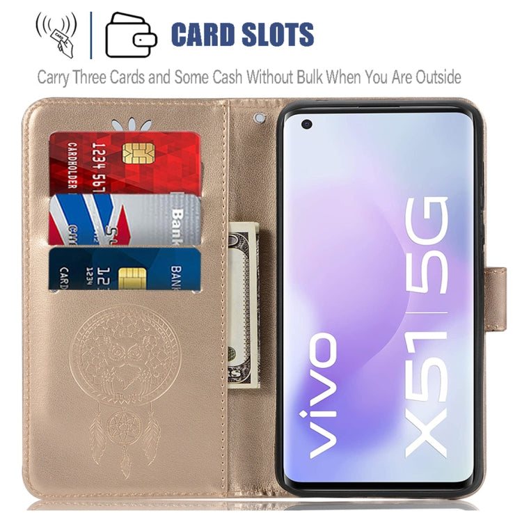For vivo X51 5G Wind Chime Owl Embossing Pattern Horizontal Flip Leather Case with Holder & Card Slots & Wallet