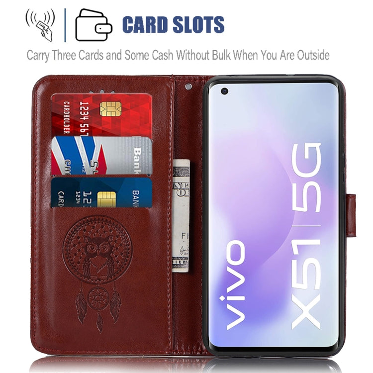 For vivo X51 5G Wind Chime Owl Embossing Pattern Horizontal Flip Leather Case with Holder & Card Slots & Wallet