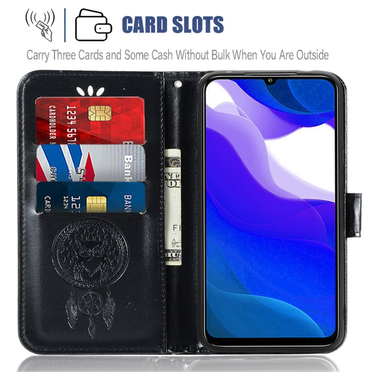 For Xiaomi Redmi Note 9 4G Wind Chime Owl Embossing Pattern Horizontal Flip Leather Case with Holder & Card Slots & Wallet