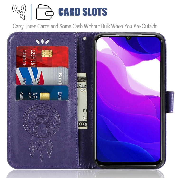 For Xiaomi Mi 10 Lite 5G Wind Chime Owl Embossing Pattern Horizontal Flip Leather Case with Holder & Card Slots & Wallet