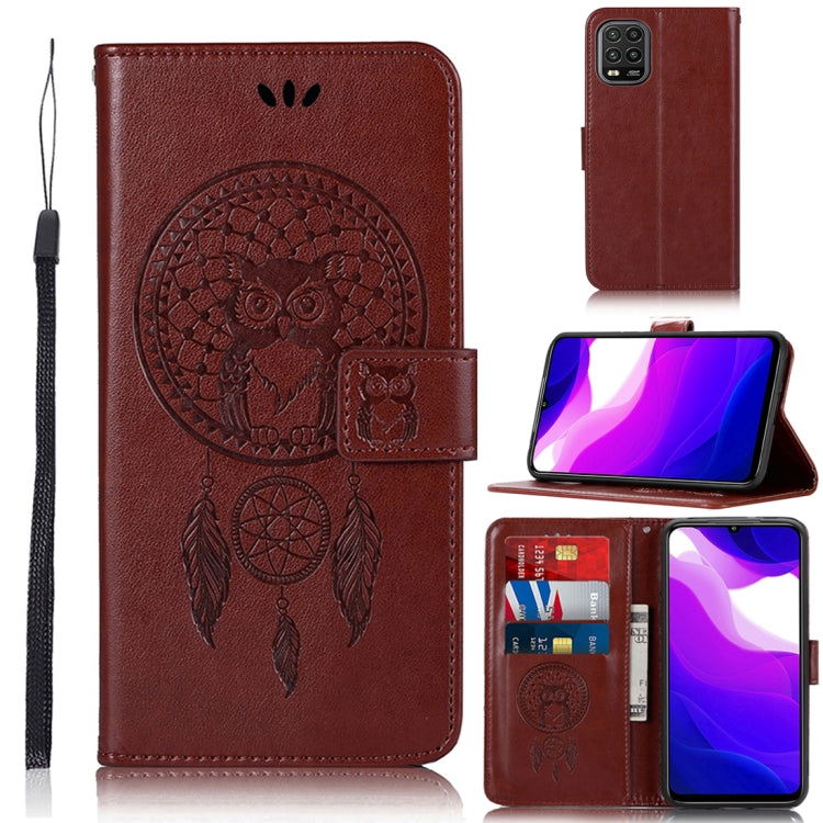 For Xiaomi Mi 10 Lite 5G Wind Chime Owl Embossing Pattern Horizontal Flip Leather Case with Holder & Card Slots & Wallet