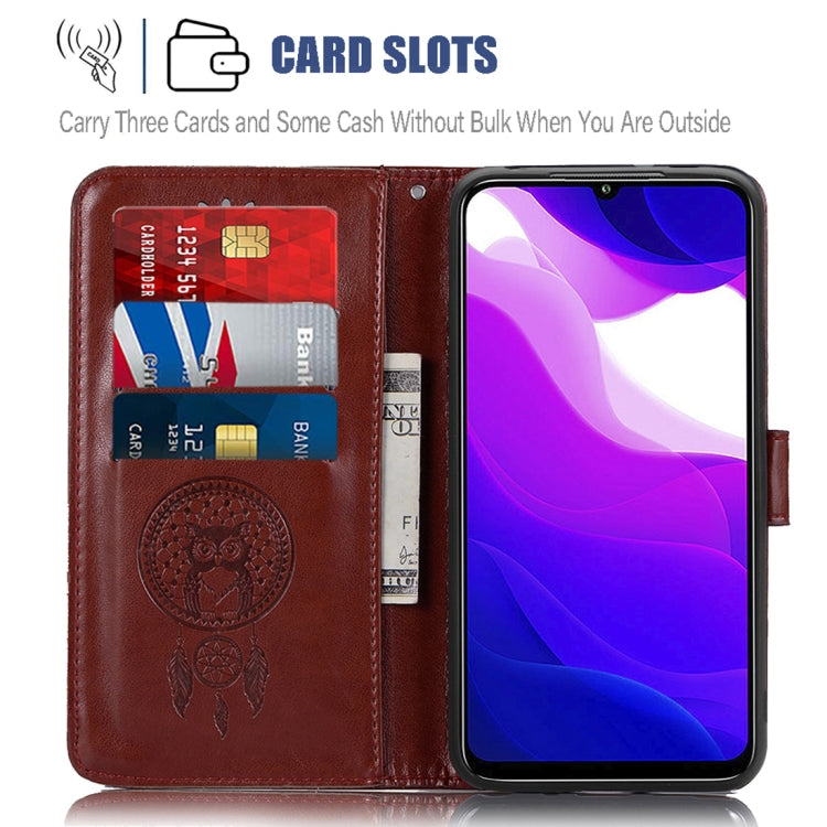 For Xiaomi Mi 10 Lite 5G Wind Chime Owl Embossing Pattern Horizontal Flip Leather Case with Holder & Card Slots & Wallet