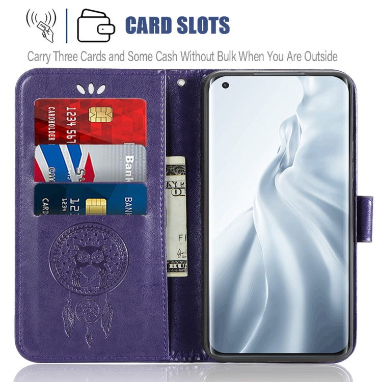 For Xiaomi Mi 11 Wind Chime Owl Embossing Pattern Horizontal Flip Leather Case with Holder & Card Slots & Wallet
