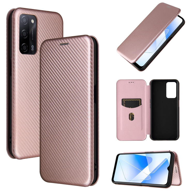 For OPPO A55 5G Carbon Fiber Texture Horizontal Flip TPU + PC + PU Leather Case with Card Slot