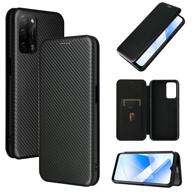 For OPPO A55 5G Carbon Fiber Texture Horizontal Flip TPU + PC + PU Leather Case with Card Slot