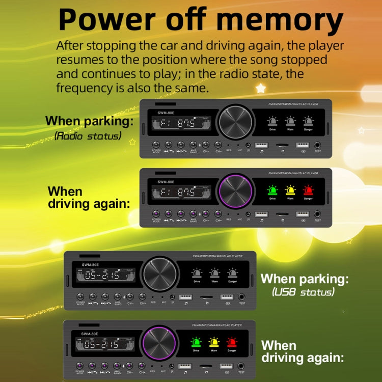 SWM-80E DC12V Car MP3 Support FM / AM & Bluetooth & Mobile Phone Voice Assistant & Drunk Driving Test Function