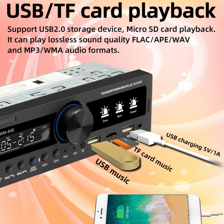 SWM-80E DC12V Car MP3 Support FM / AM & Bluetooth & Mobile Phone Voice Assistant & Drunk Driving Test Function