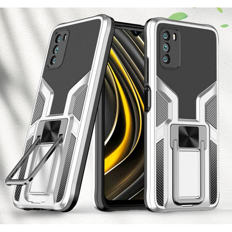 For Xiaomi Poco M3 Armor 2 in 1 PC + TPU Magnetic Shockproof Case with Foldable Holder