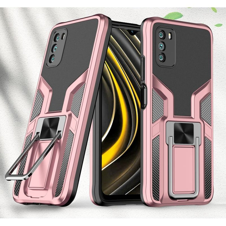 For Xiaomi Poco M3 Armor 2 in 1 PC + TPU Magnetic Shockproof Case with Foldable Holder