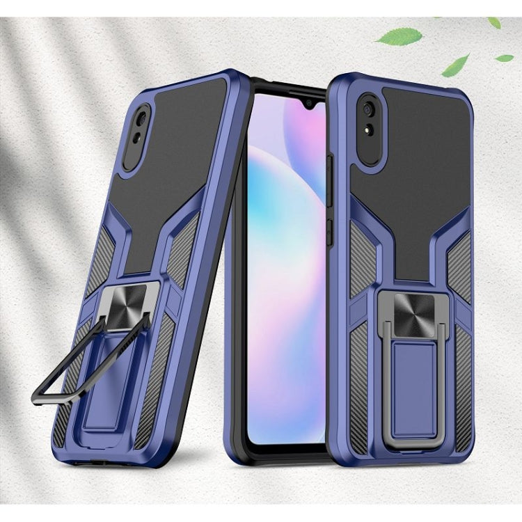 For Xiaomi Redmi 9A Armor 2 in 1 PC + TPU Magnetic Shockproof Case with Foldable Holder