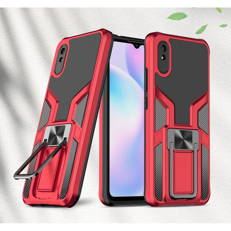 For Xiaomi Redmi 9A Armor 2 in 1 PC + TPU Magnetic Shockproof Case with Foldable Holder