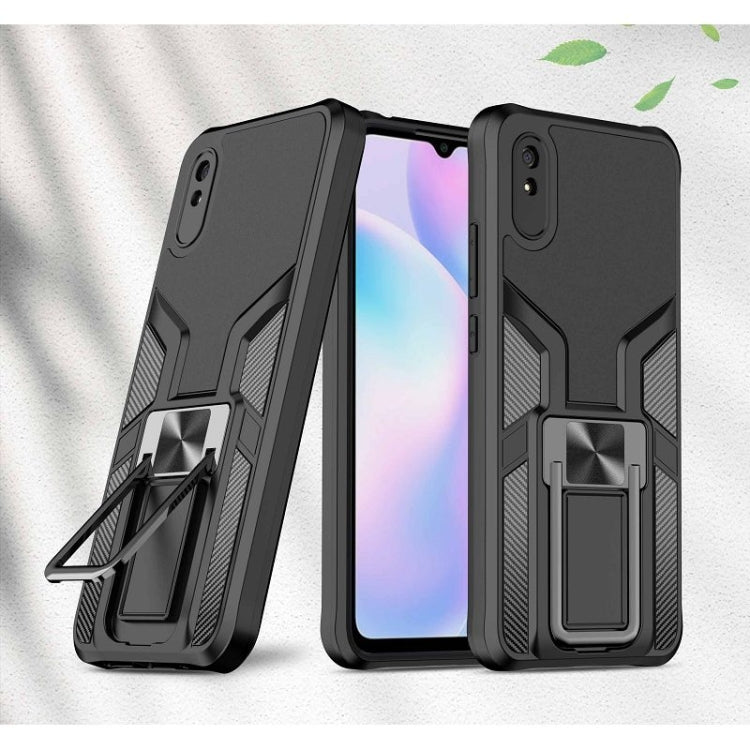 For Xiaomi Redmi 9A Armor 2 in 1 PC + TPU Magnetic Shockproof Case with Foldable Holder