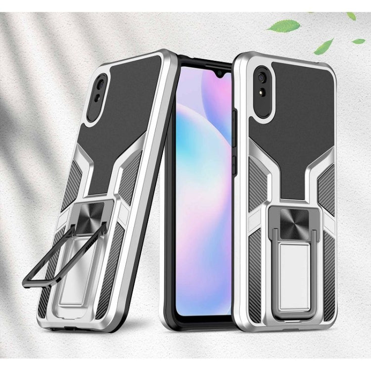 For Xiaomi Redmi 9A Armor 2 in 1 PC + TPU Magnetic Shockproof Case with Foldable Holder