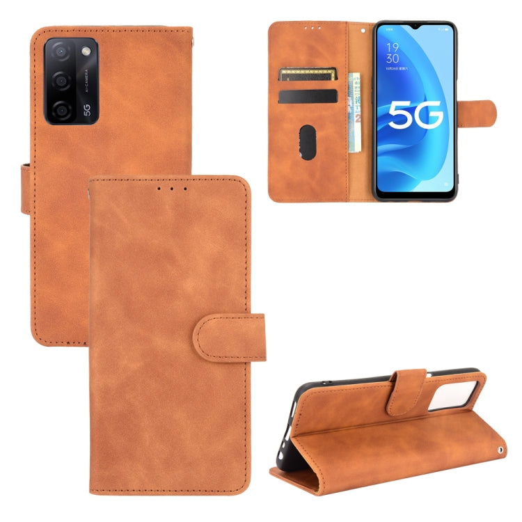 For OPPO A55 5G Solid Color Skin Feel Magnetic Buckle Horizontal Flip Calf Texture PU Leather Case with Holder & Card Slots & Wallet