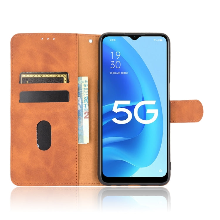 For OPPO A55 5G Solid Color Skin Feel Magnetic Buckle Horizontal Flip Calf Texture PU Leather Case with Holder & Card Slots & Wallet
