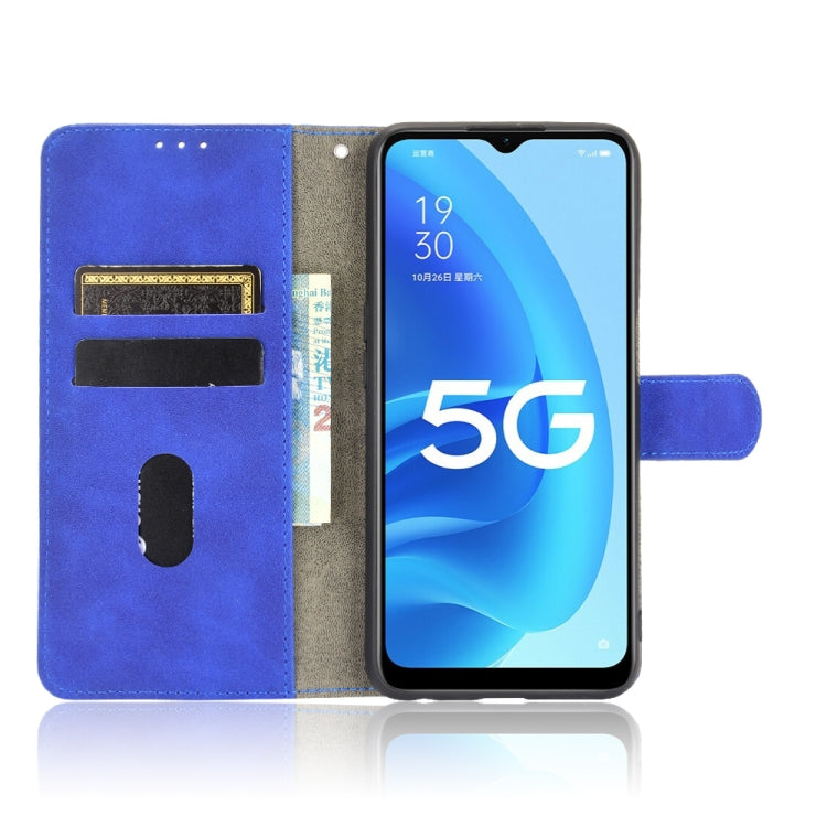 For OPPO A55 5G Solid Color Skin Feel Magnetic Buckle Horizontal Flip Calf Texture PU Leather Case with Holder & Card Slots & Wallet