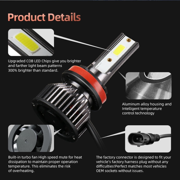 F2 H8 / H9 / H11 2 PCS DC9-36V / 25W / 6000K / 2500LM IP68 Waterproof Car LED Headlight(Cold White Light)