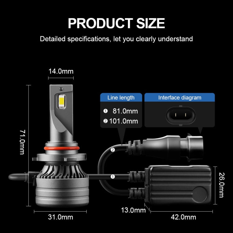 P1 HB3 / 9005 / H10 2 PCS DC9-36V / 30W / 6000K / 10000LM IP68 Waterproof Car LED Headlight(Cold White Light)