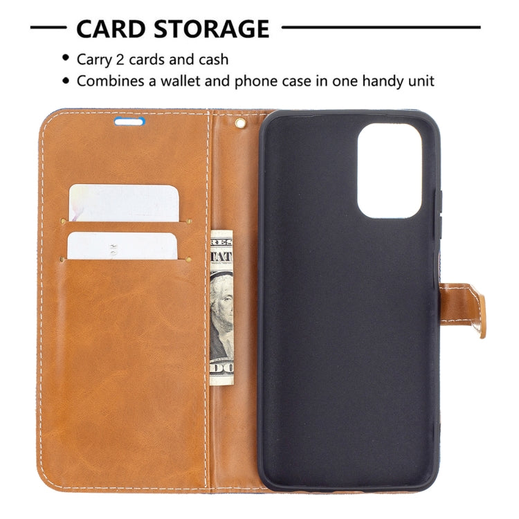 For Xiaomi Redmi Note 10 4G / Note 10S Color Matching Denim Texture Horizontal Flip Leather Case with Holder & Card Slots & Wallet & Lanyard