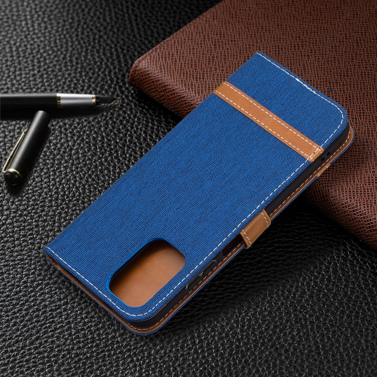 For Xiaomi Redmi Note 10 4G / Note 10S Color Matching Denim Texture Horizontal Flip Leather Case with Holder & Card Slots & Wallet & Lanyard