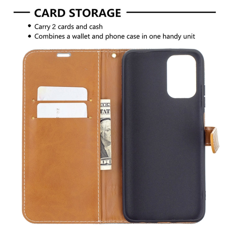 For Xiaomi Redmi Note 10 4G / Note 10S Color Matching Denim Texture Horizontal Flip Leather Case with Holder & Card Slots & Wallet & Lanyard