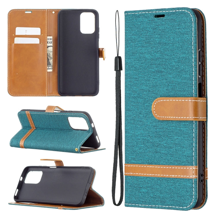 For Xiaomi Redmi Note 10 4G / Note 10S Color Matching Denim Texture Horizontal Flip Leather Case with Holder & Card Slots & Wallet & Lanyard