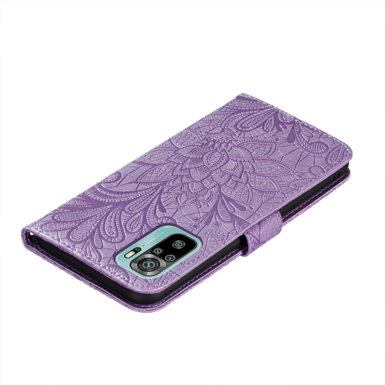For Xiaomi Redmi Note 10 4G Lace Flower Embossing Pattern Horizontal Flip Leather Case with Holder & Card Slots & Wallet & Photo Frame