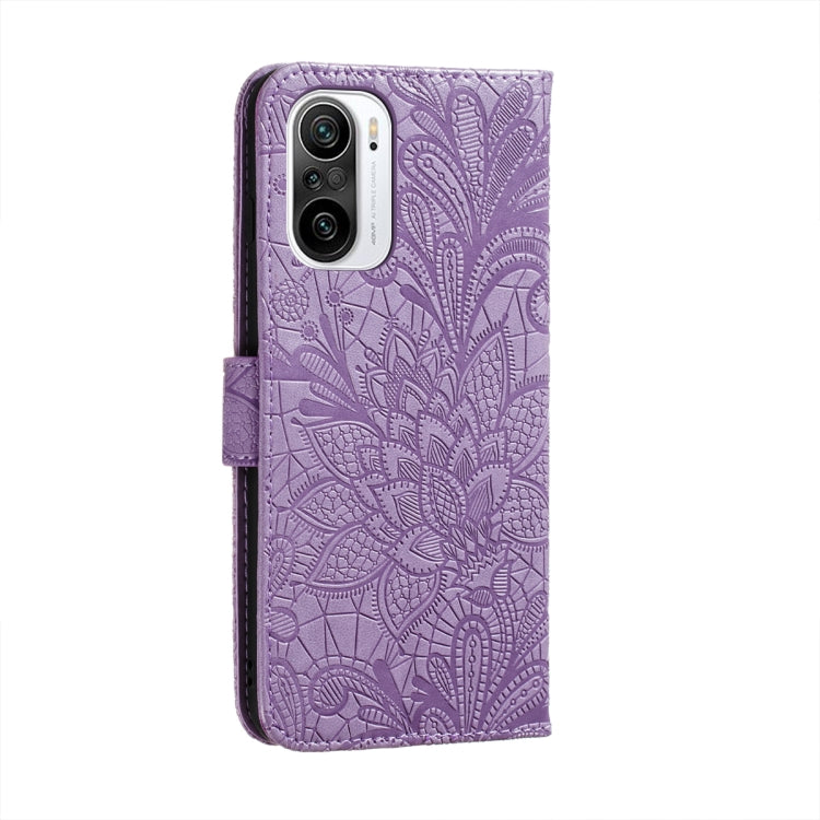 For Xiaomi Redmi K40 Lace Flower Embossing Pattern Horizontal Flip Leather Case with Holder & Card Slots & Wallet & Photo Frame