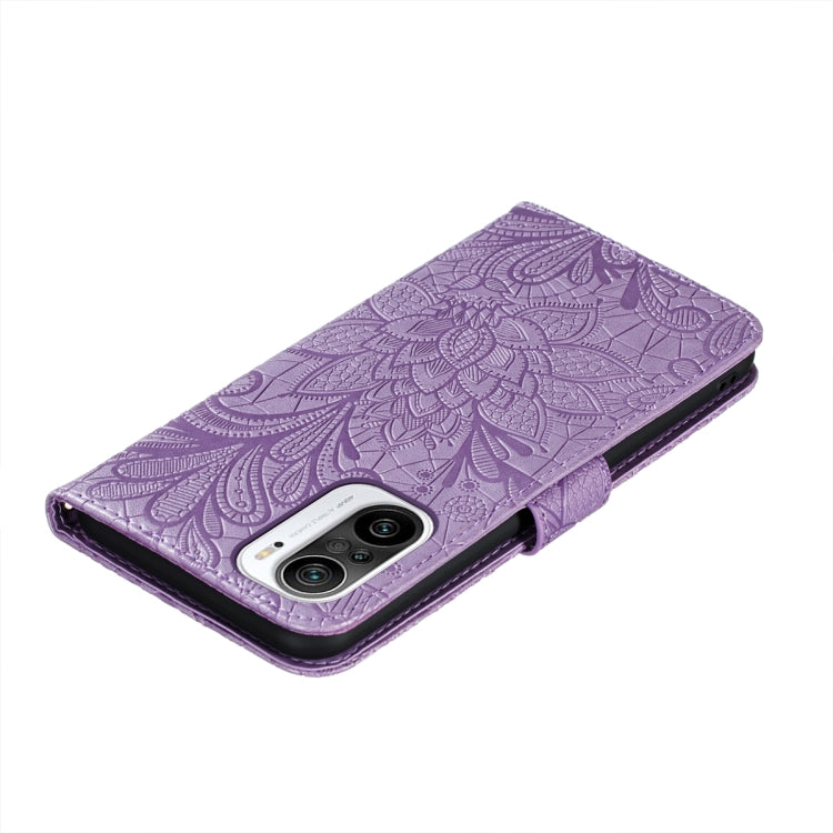 For Xiaomi Redmi K40 Lace Flower Embossing Pattern Horizontal Flip Leather Case with Holder & Card Slots & Wallet & Photo Frame