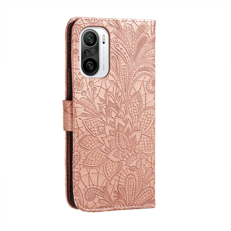 For Xiaomi Redmi K40 Lace Flower Embossing Pattern Horizontal Flip Leather Case with Holder & Card Slots & Wallet & Photo Frame