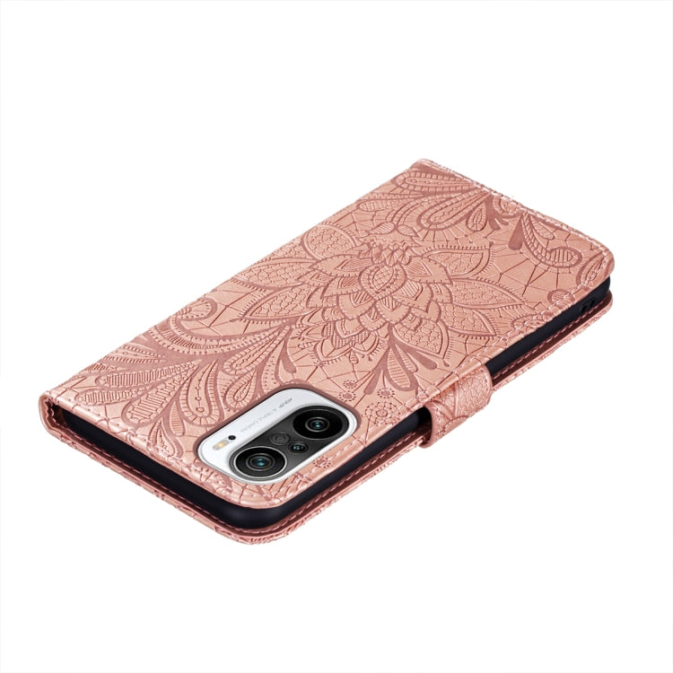 For Xiaomi Redmi K40 Lace Flower Embossing Pattern Horizontal Flip Leather Case with Holder & Card Slots & Wallet & Photo Frame