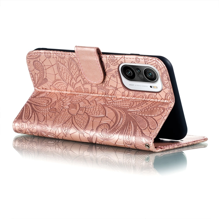For Xiaomi Redmi K40 Lace Flower Embossing Pattern Horizontal Flip Leather Case with Holder & Card Slots & Wallet & Photo Frame