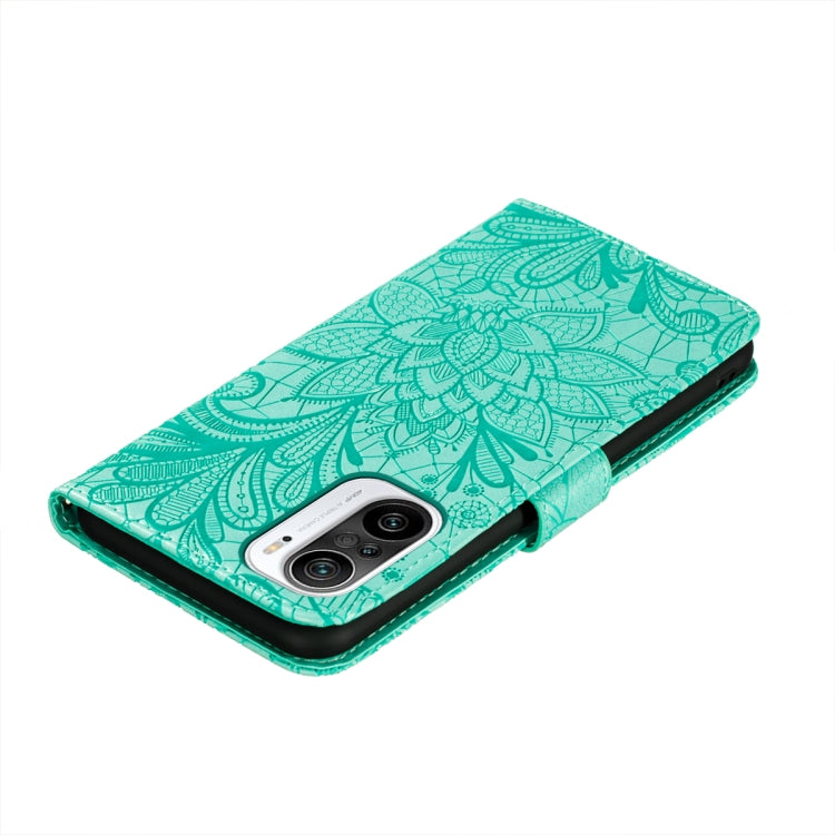 For Xiaomi Redmi K40 Lace Flower Embossing Pattern Horizontal Flip Leather Case with Holder & Card Slots & Wallet & Photo Frame