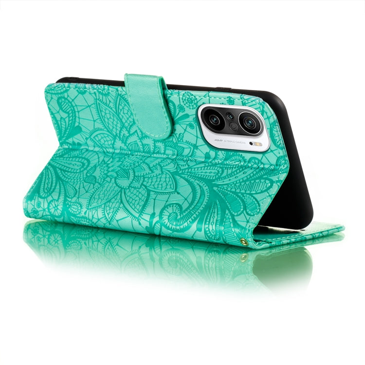 For Xiaomi Redmi K40 Lace Flower Embossing Pattern Horizontal Flip Leather Case with Holder & Card Slots & Wallet & Photo Frame