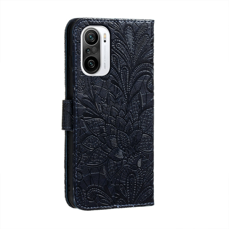 For Xiaomi Redmi K40 Lace Flower Embossing Pattern Horizontal Flip Leather Case with Holder & Card Slots & Wallet & Photo Frame