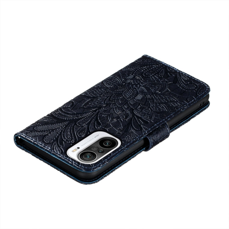 For Xiaomi Redmi K40 Lace Flower Embossing Pattern Horizontal Flip Leather Case with Holder & Card Slots & Wallet & Photo Frame