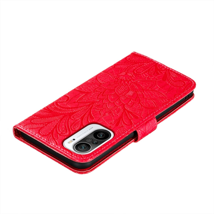 For Xiaomi Redmi K40 Lace Flower Embossing Pattern Horizontal Flip Leather Case with Holder & Card Slots & Wallet & Photo Frame