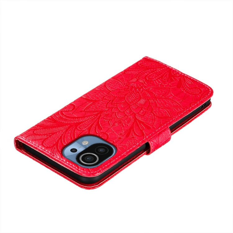 For Xiaomi Mi 11 Lace Flower Embossing Pattern Horizontal Flip Leather Case with Holder & Card Slots & Wallet & Photo Frame