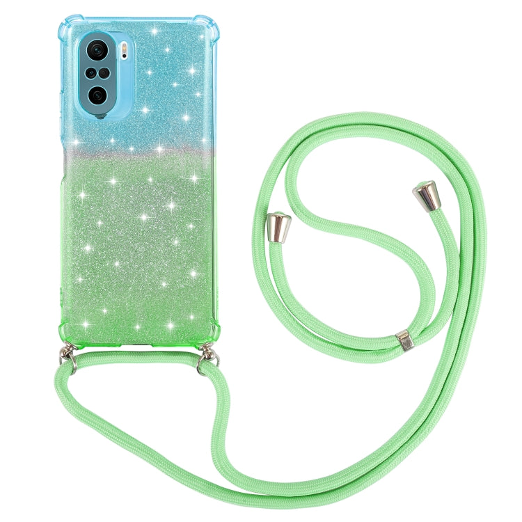 For Xiaomi Redmi K40 / K40 Pro Gradient Glitter Powder Shockproof TPU Protective Case with Lanyard