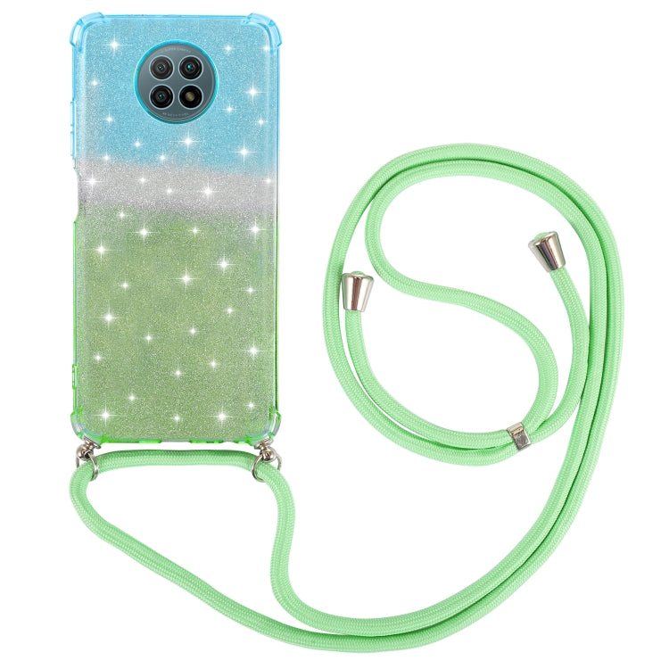 For Xiaomi Redmi Note 9 5G Gradient Glitter Powder Shockproof TPU Protective Case with Lanyard
