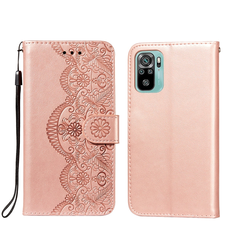 For Xiaomi Redmi Note 10 4G Flower Vine Embossing Pattern Horizontal Flip Leather Case with Card Slot & Holder & Wallet & Lanyard
