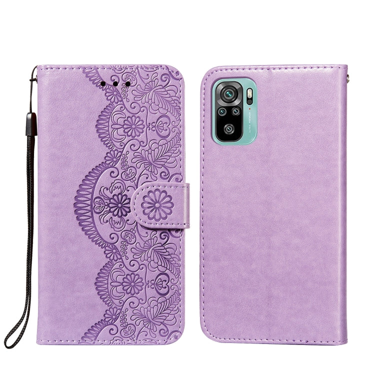 For Xiaomi Redmi Note 10 4G Flower Vine Embossing Pattern Horizontal Flip Leather Case with Card Slot & Holder & Wallet & Lanyard
