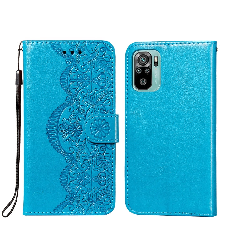 For Xiaomi Redmi Note 10 4G Flower Vine Embossing Pattern Horizontal Flip Leather Case with Card Slot & Holder & Wallet & Lanyard