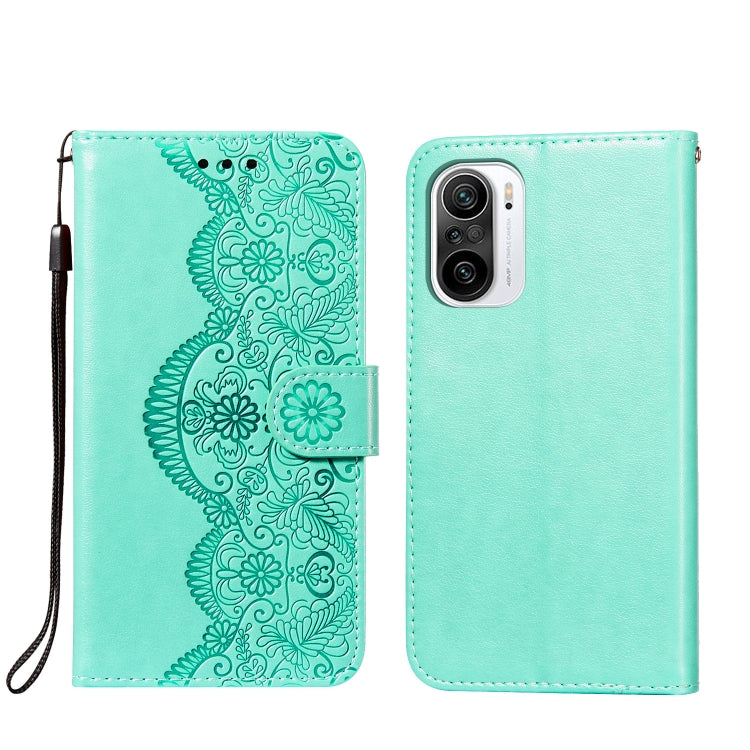 For Xiaomi Redmi K40 Flower Vine Embossing Pattern Horizontal Flip Leather Case with Card Slot & Holder & Wallet & Lanyard