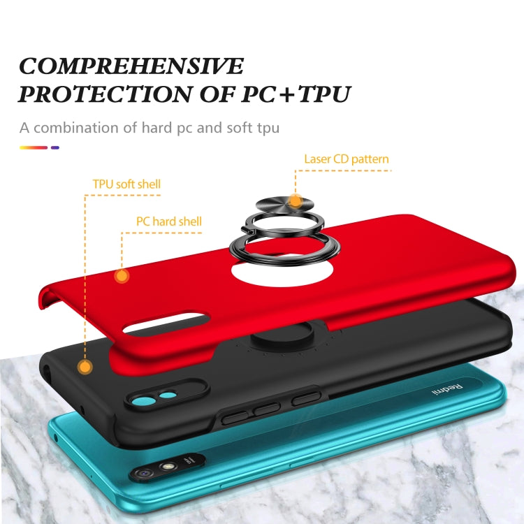 For Xiaomi Redmi 9A PC + TPU Shockproof Magnetic Protective Case with Invisible Ring Holder